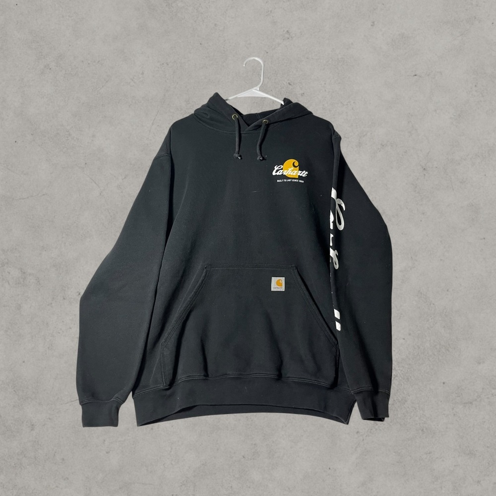 Carhartt Mens Graphic Logo Hoodie Black Pullover Sweatshirt Built To Last XL